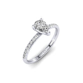 Gabriano Mirella 3 tırnaklı tektaş yüzük; GIA-HRD sertifikalı damla pırlanta ve beyaz altın montürün üstten görünüşü